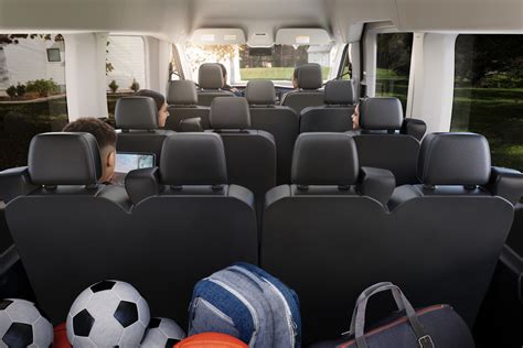 Modern dashboard and infotainment system in a Ford Transit Wagon interior