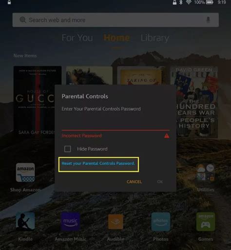 forgot parental control password kindle