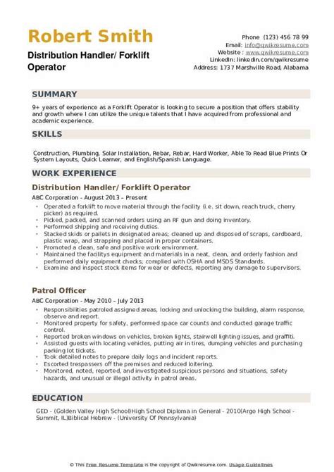 forklift operator skills resume examples