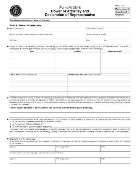 Massachusetts Tax Power of Attorney Form (M2848) eForms