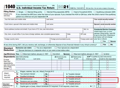 form 1040 line 5a and 5b