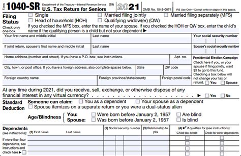 form 1040 sr 2022 filing status