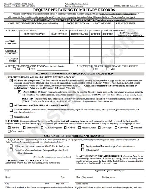 form 180 request for military records