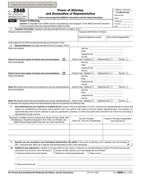 form 2848 power of attorney for irs example
