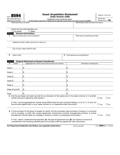 form 8594 class vi and vii assets