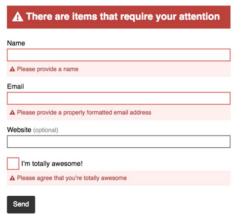 form error message examples