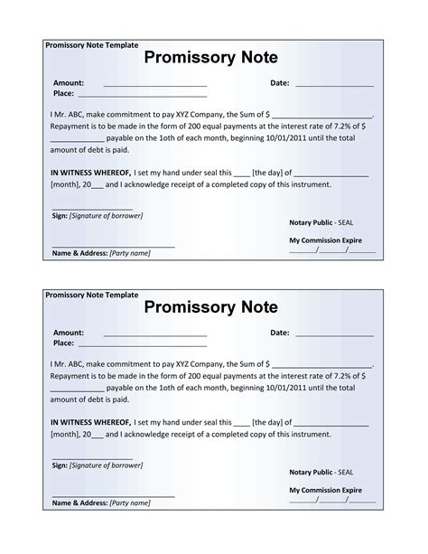 form for a promissory note