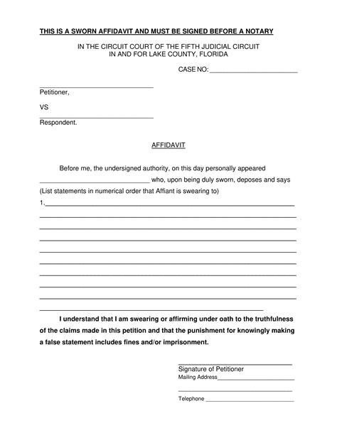 form for an affidavit