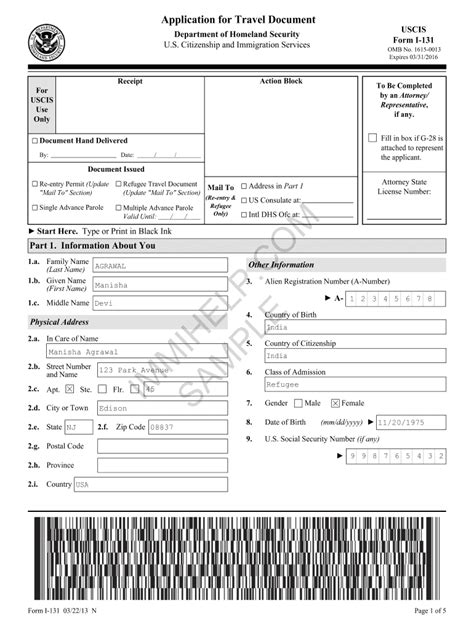 form i-131 sample form filled up