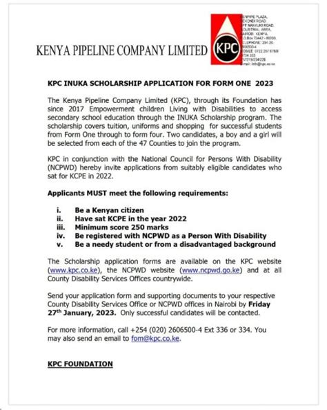 form one scholarships in kenya