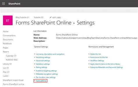 Form Settings Sharepoint