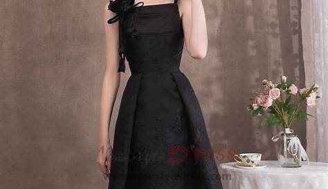 Formal Black Dress Knee Length Prom ALine Floral Embroidered Bodice
