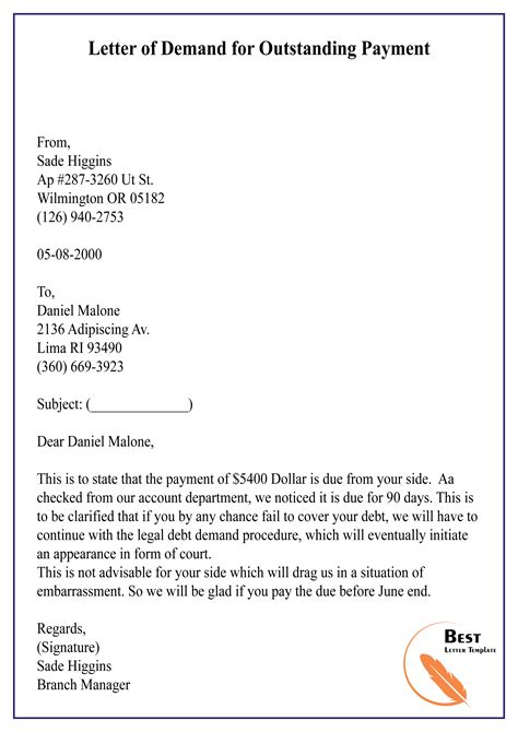 Demand For Payment Letter Template Free Printable Documents
