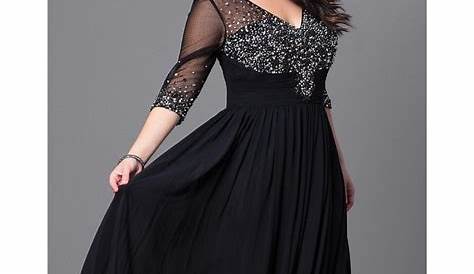 [34 OFF] Plus Size Long Sleeve Maxi Formal A Line Evening Swing Dress