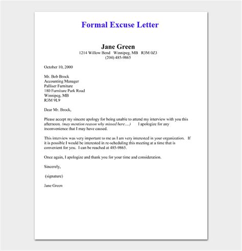 Formal Excuse Letters (10+ FREE Samples & Templates) purshoLOGY