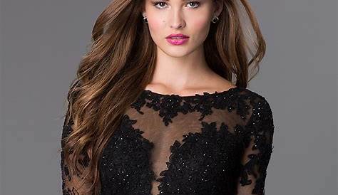 Formal Short Dresses In Black Prom Dress Long Sleeves Lace Graduation Cocktail