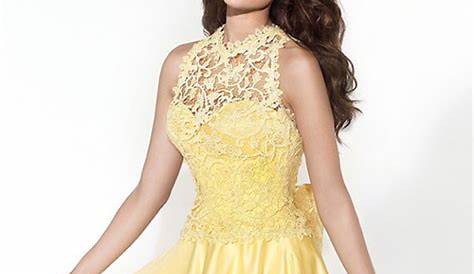 Formal Short Dresses Yellow Ball Gown Sparkly Sleeves Prom Evening Dress OKT1