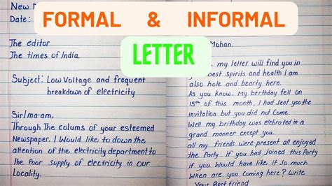 formal and informal letter examples for class 7