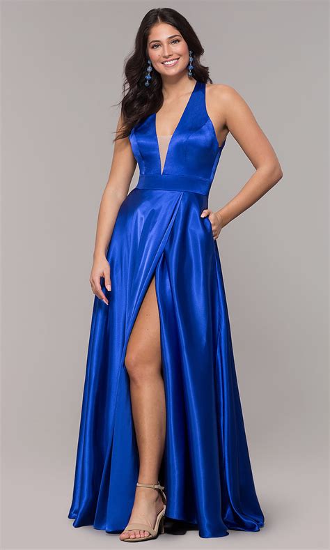 GlitterKnit Long VNeck Blue Prom Dress by PromGirl
