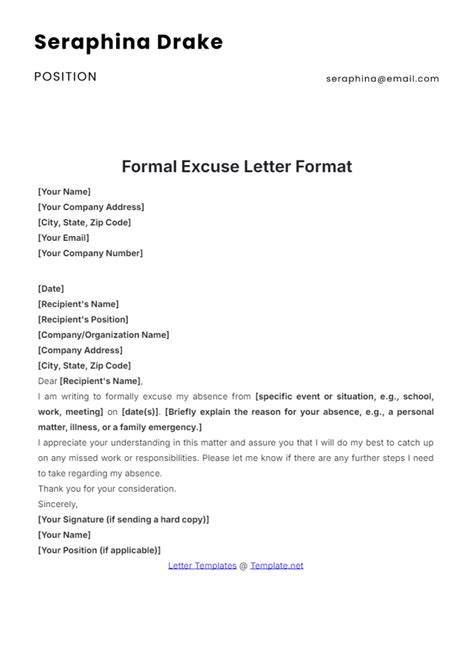 Formal Excuse Letters (10+ FREE Samples & Templates) purshoLOGY