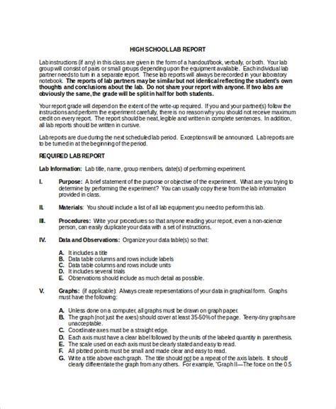 Formal Lab Report Example High School