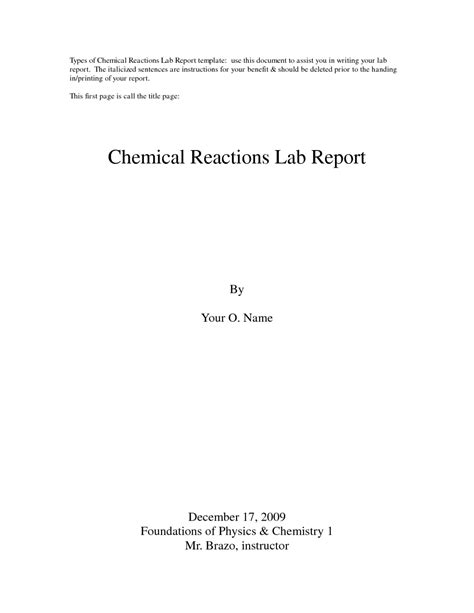 Formal Lab Report Title Page Example