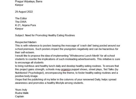 formal letter example for class 10th