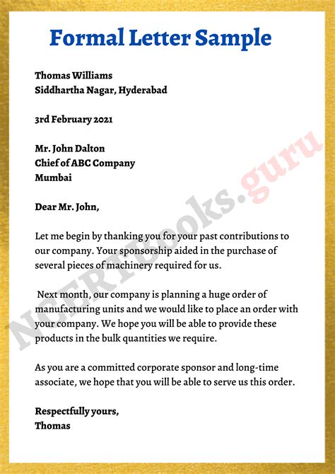 formal letter example for class 5