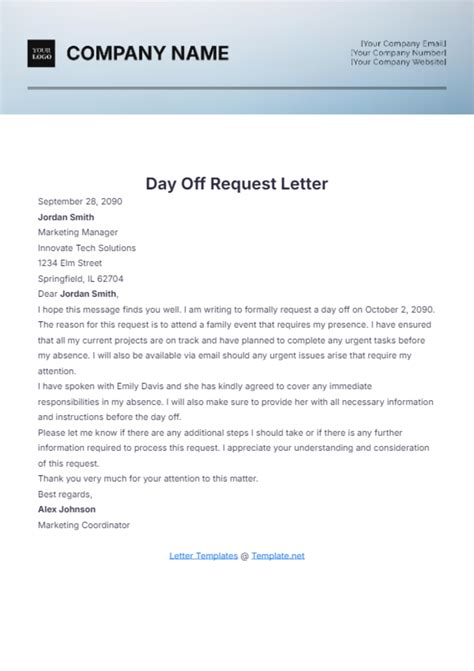 Formal Letter Request Day Off
