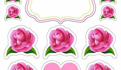 Topo de bolo flores e corações rosa png