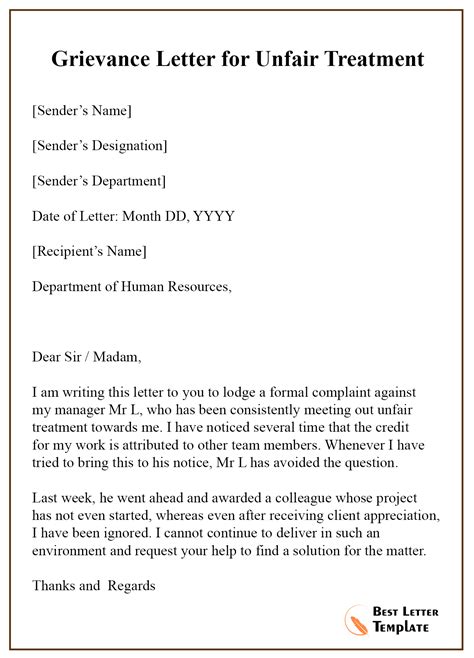 8+ Free Grievance Letter Template Format, Sample & Example