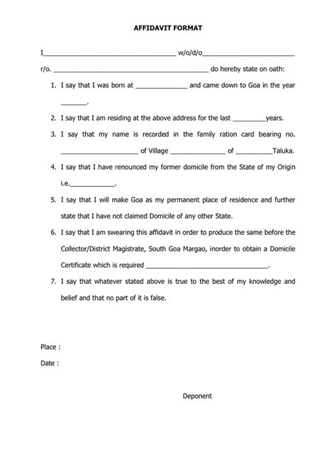 Format For Affidavit
