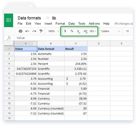 format number in google sheets