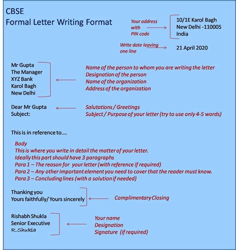format of informal letter in english cbse class 7
