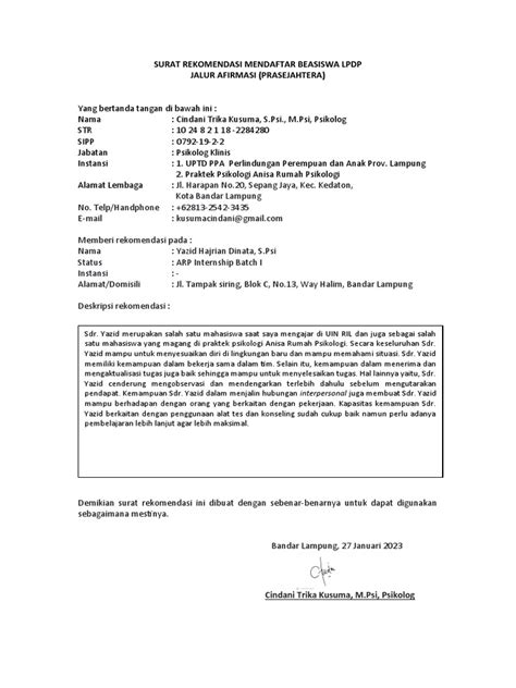 format rekomendasi lpdp 2024