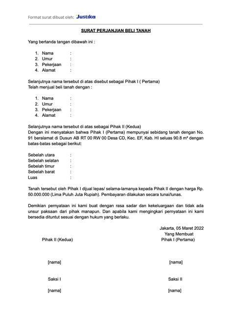 format surat perjanjian jual beli tanah word