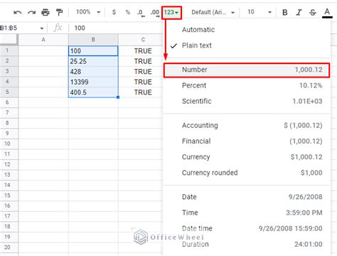 format text to number in google sheets