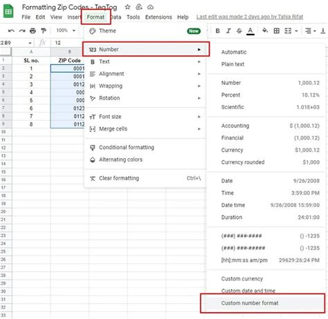 format zip code in google sheets