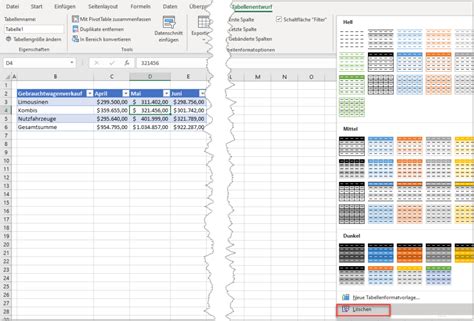 formatierte tabelle in excel entfernen