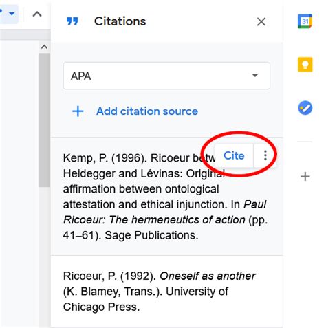 formatting citations in google docs