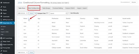 Formatting Tables In Wordpress
