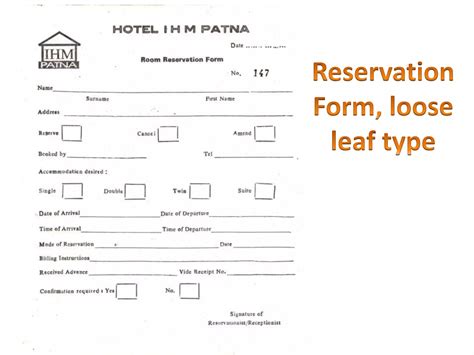 Forms And Formats Used In Front Office