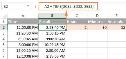 formula for adding and subtracting time in excel