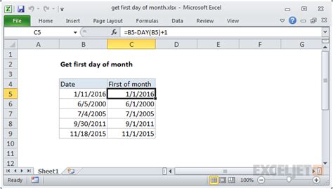 formula for first day of month in excel