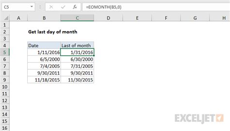 formula for last day of the month in excel