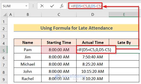 formula for late time in excel