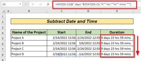 formula for subtracting date and time in excel
