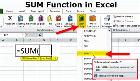 formula for sum in excel spreadsheet