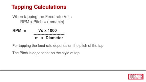 Formula For Tapping Feeds And Speeds