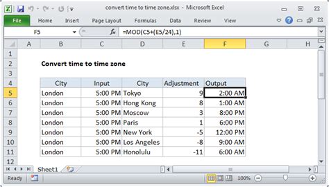 formula for time zone in excel